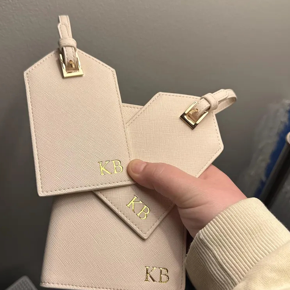 Customer photo of personalized ivory leather goods
